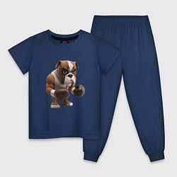 Пижама хлопковая детская Собака чемпион по боксу, цвет: тёмно-синий