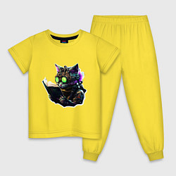 Пижама хлопковая детская Киберпанк кот с книгой, цвет: желтый