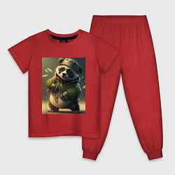 Пижама хлопковая детская Китайская панда в очках, цвет: красный
