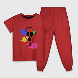 Пижама хлопковая детская Черепушка со следами красок, цвет: красный