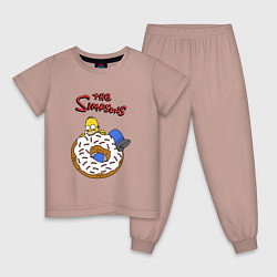 Пижама хлопковая детская Гомер на пончике, цвет: пыльно-розовый
