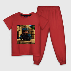 Пижама хлопковая детская Counter Strike в стиле Minecraft, цвет: красный
