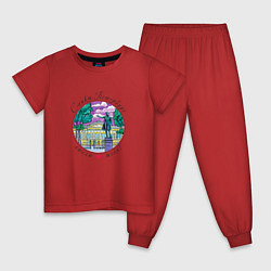 Пижама хлопковая детская Санкт-Петербург, Пушкин и Михайловский дворец, цвет: красный