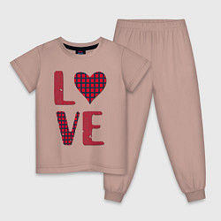 Пижама хлопковая детская Любовь с сердцем, цвет: пыльно-розовый