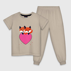 Пижама хлопковая детская Влюбленные лисята, цвет: миндальный