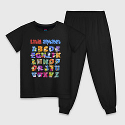 Пижама хлопковая детская Latin alphabet for children, цвет: черный