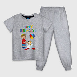 Пижама хлопковая детская С днём рождения корги, цвет: меланж