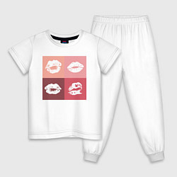 Пижама хлопковая детская Kiss pop-art, цвет: белый