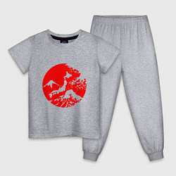 Пижама хлопковая детская Флаг Японии - красное солнце, цвет: меланж