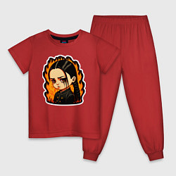 Пижама хлопковая детская Уэнсдэй в огне, цвет: красный