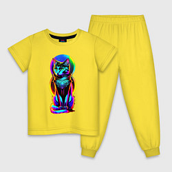 Пижама хлопковая детская Кот в стиле киберпанк, цвет: желтый