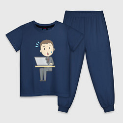 Пижама хлопковая детская Офисный джентльмен за ноутбуком, цвет: тёмно-синий