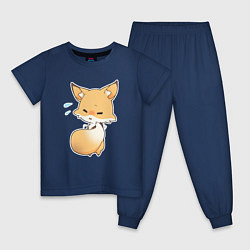 Пижама хлопковая детская Милая лисичка смущается, цвет: тёмно-синий