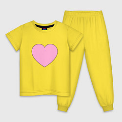 Пижама хлопковая детская Большое розовое сердечко, цвет: желтый