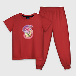 Пижама хлопковая детская Цветы в женской руке, цвет: красный