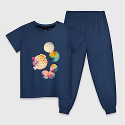 Пижама хлопковая детская Цветные пятна - абстракция, цвет: тёмно-синий