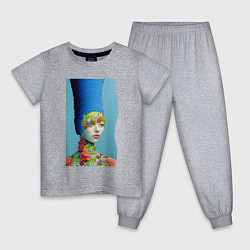 Пижама хлопковая детская Юная Мардж Симпсон - нейросеть, цвет: меланж