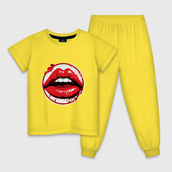 Пижама хлопковая детская Губы в поцелуе, цвет: желтый