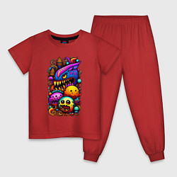 Пижама хлопковая детская Монстрики от нейросети, цвет: красный