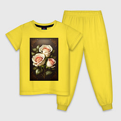 Пижама хлопковая детская Белые розы, цвет: желтый
