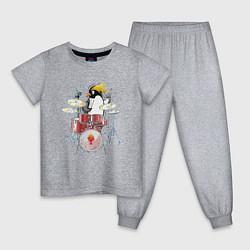 Пижама хлопковая детская Пингвин- барабанщик, цвет: меланж