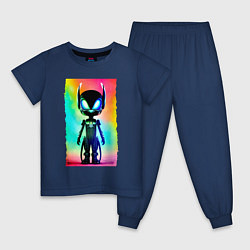 Пижама хлопковая детская Alien cub - neural network - neon glow, цвет: тёмно-синий