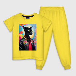 Пижама хлопковая детская Кошачья мода - нейросеть, цвет: желтый