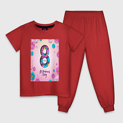 Пижама хлопковая детская Счастливый женский день, цвет: красный