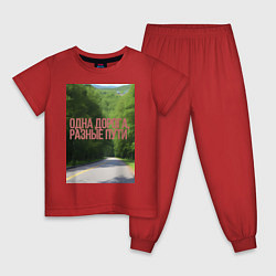 Пижама хлопковая детская Дорога в лесу, цвет: красный