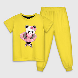 Пижама хлопковая детская Милая животная панда балерина акварель, цвет: желтый