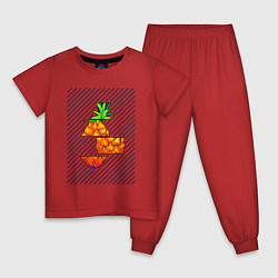 Пижама хлопковая детская Разрезанный ананас с линиями, цвет: красный