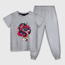 Пижама хлопковая детская Парящий японский дракон, цвет: меланж