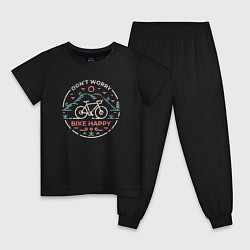 Пижама хлопковая детская Dont worry bike happy, цвет: черный