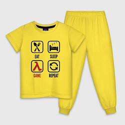 Пижама хлопковая детская Eat - sleep - Half-Life - repeat, цвет: желтый