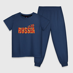 Пижама хлопковая детская Russia: в стиле хохлома, цвет: тёмно-синий
