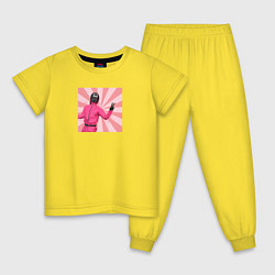Пижама хлопковая детская Игра в кальмара охранник Квадрат, цвет: желтый
