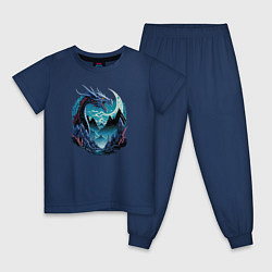 Пижама хлопковая детская Дракон в горах, цвет: тёмно-синий