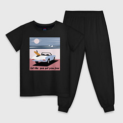 Пижама хлопковая детская Машина на пляже, цвет: черный