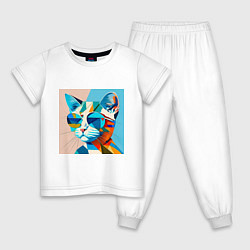 Пижама хлопковая детская Кот в темных очках Пикассо, цвет: белый