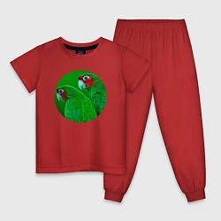 Пижама хлопковая детская Два зелёных попугая, цвет: красный
