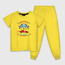 Пижама хлопковая детская Автогонки, цвет: желтый