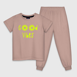 Пижама хлопковая детская Flowers - Good vibes, цвет: пыльно-розовый