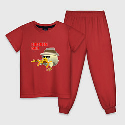 Пижама хлопковая детская Цыпленок с автоматами, цвет: красный