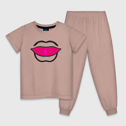 Пижама хлопковая детская Губы абстракция, силуэт рта, цвет: пыльно-розовый