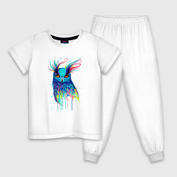 Пижама хлопковая детская Филин акварель, цвет: белый