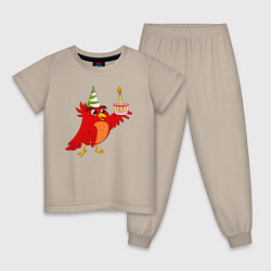 Пижама хлопковая детская Праздничная птичка, цвет: миндальный