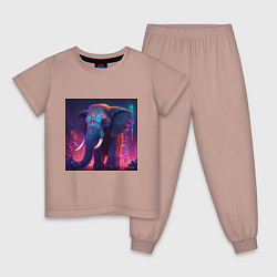Пижама хлопковая детская Слон в неоновом городе, цвет: пыльно-розовый