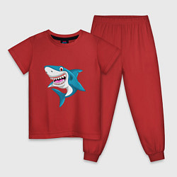Пижама хлопковая детская Улыбка акулы, цвет: красный