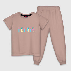 Пижама хлопковая детская Тетрис надпись из блоков, цвет: пыльно-розовый