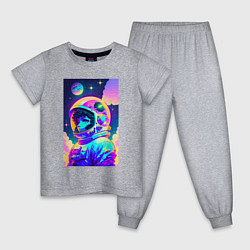 Пижама хлопковая детская Девчонка бравый космонавт - нейросеть, цвет: меланж